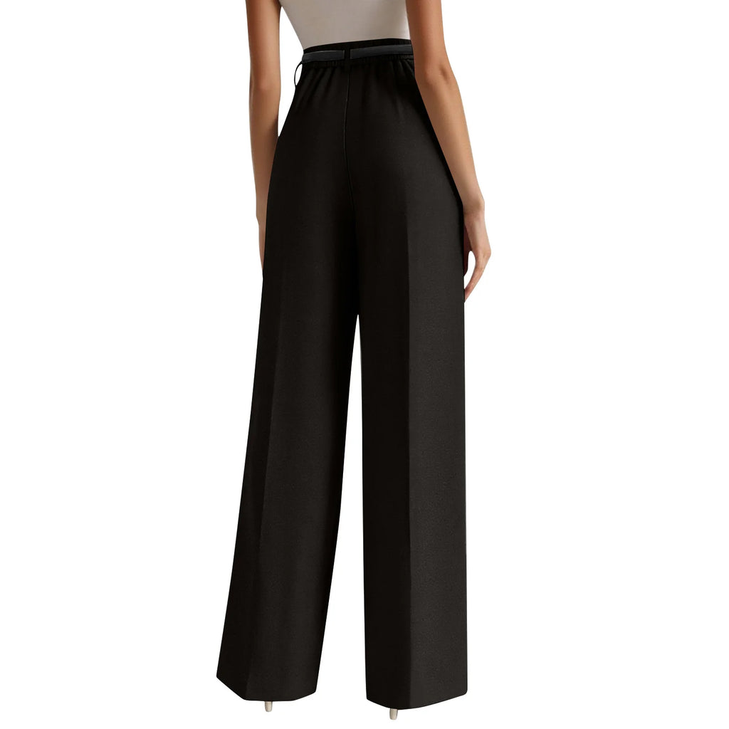 Wide-leg trousers with a flowing drape Women's high-waisted pleated casual trousers Sleek versatile trousers for commuting