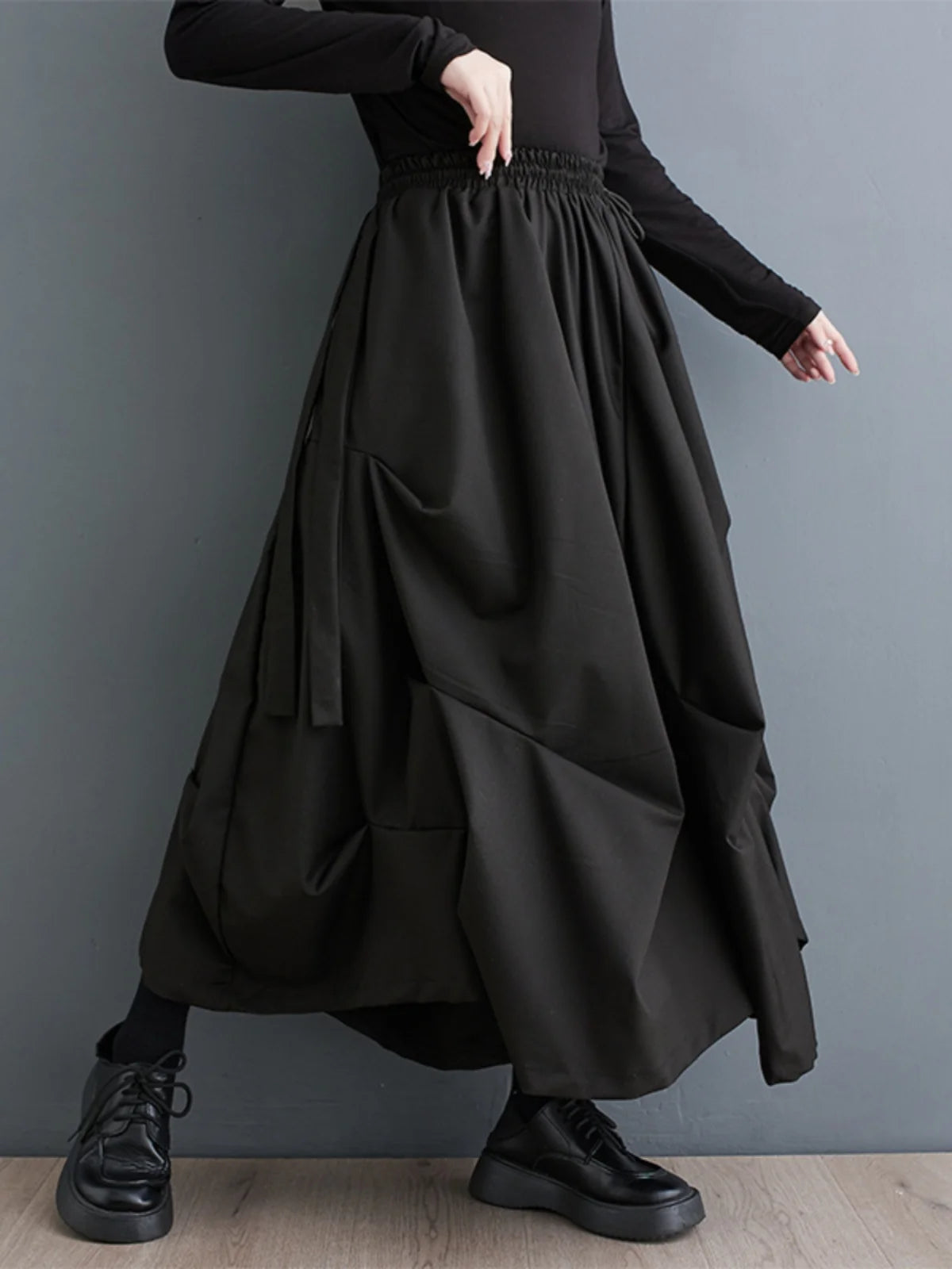 Dark Color Loose Wide Leg Pants Women's Fashion Spring Autumn High Waist Long Trousers Folded Versatile Slimming Nine Points ...