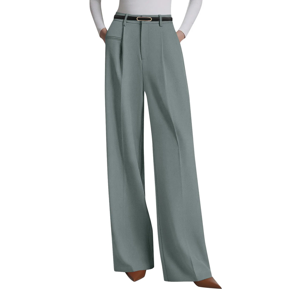 Wide-leg trousers with a flowing drape Women's high-waisted pleated casual trousers Sleek versatile trousers for commuting
