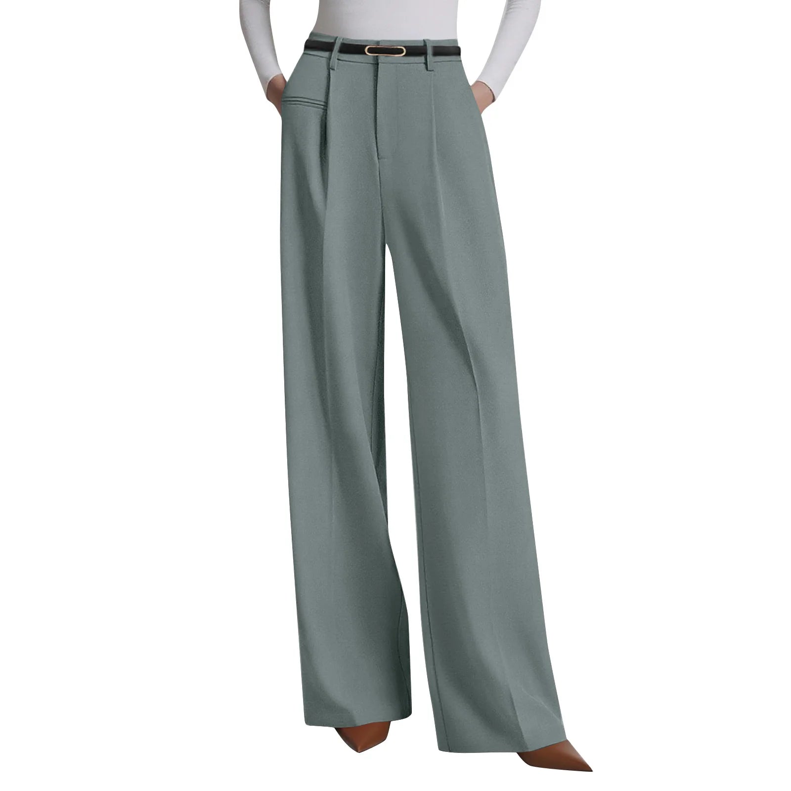 Wide-leg trousers with a flowing drape Women's high-waisted pleated casual trousers Sleek versatile trousers for commuting