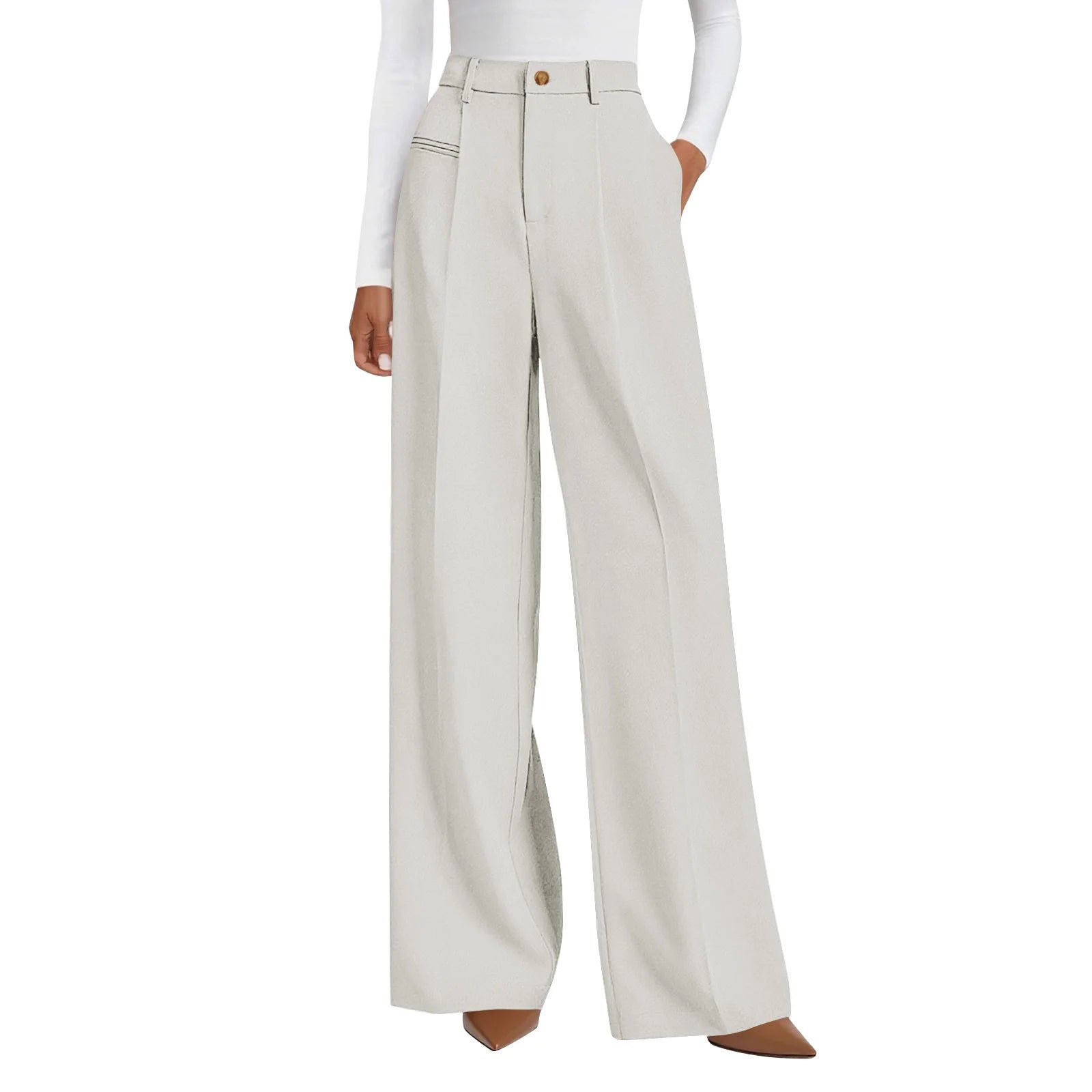 Wide-leg trousers with a flowing drape Women's high-waisted pleated casual trousers Sleek versatile trousers for commuting