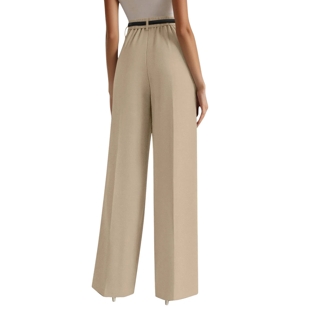 Wide-leg trousers with a flowing drape Women's high-waisted pleated casual trousers Sleek versatile trousers for commuting