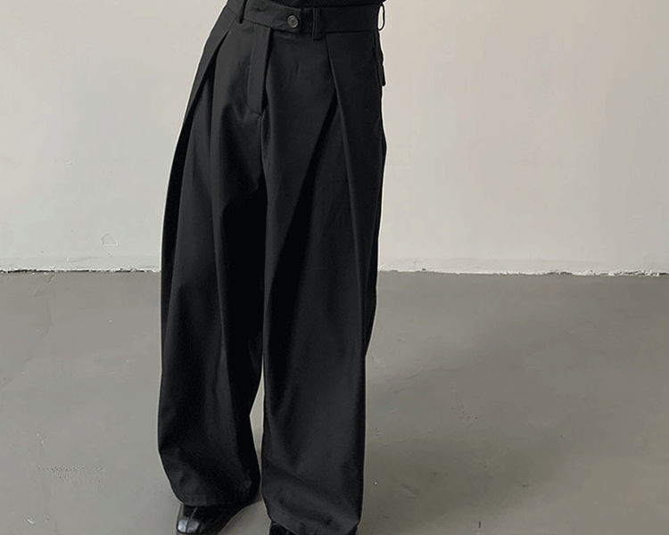Loose A-Line Wide Leg Casual Trousers Design Sense Oversize Pleated Floor-Length West Pants Personality Men Women