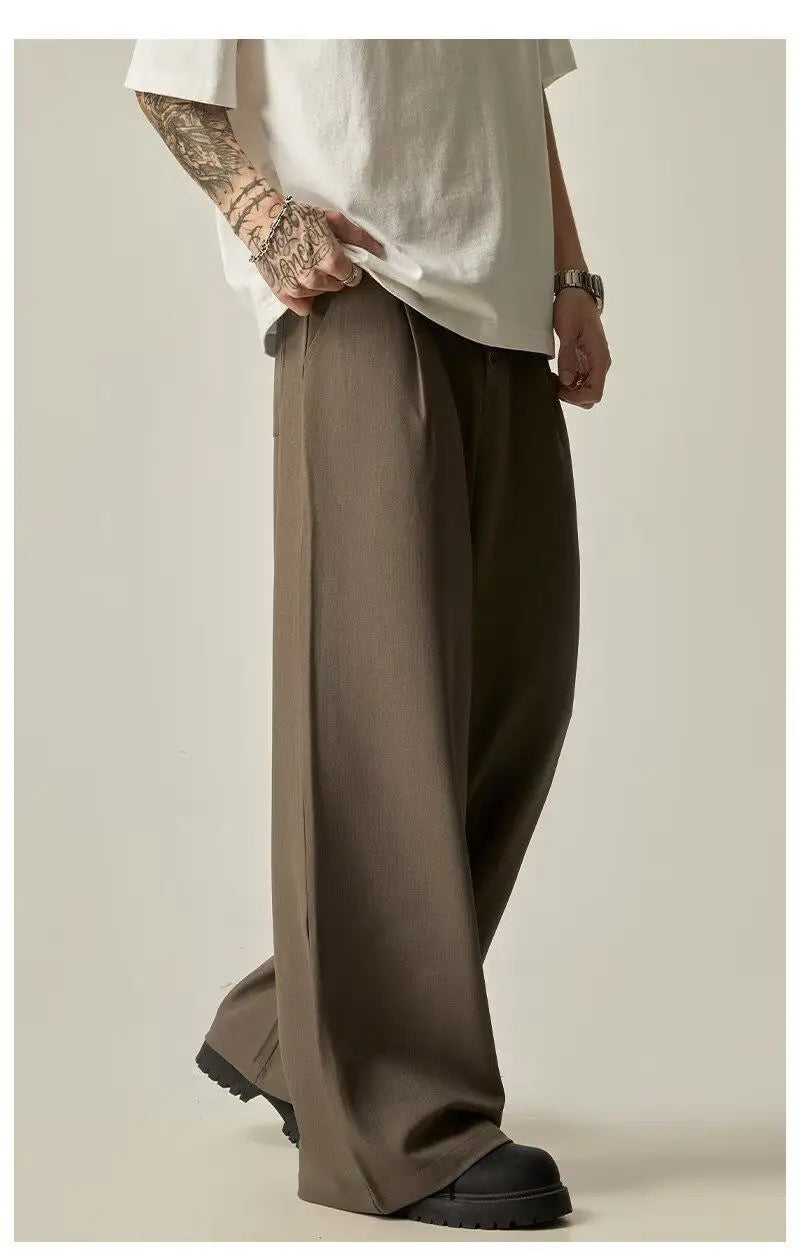Men's Wide Leg Pleated Trousers Casual Loose Fit Drapey Suit Pants Streetwear Baggy Trousers