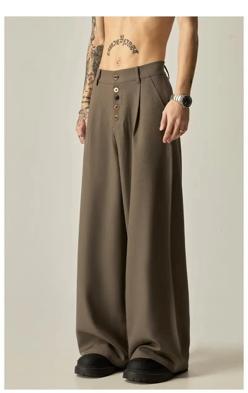 Men's Wide Leg Pleated Trousers Casual Loose Fit Drapey Suit Pants Streetwear Baggy Trousers