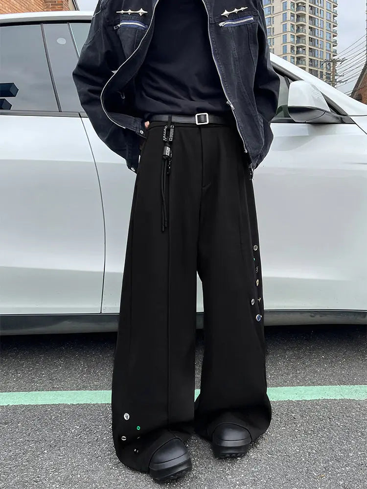 Wide Leg Trousers with Button Detail Vertical Cool Drag Baggy Pants Monochrome Hip Hop Streetwear American Style Plus XXXXXL