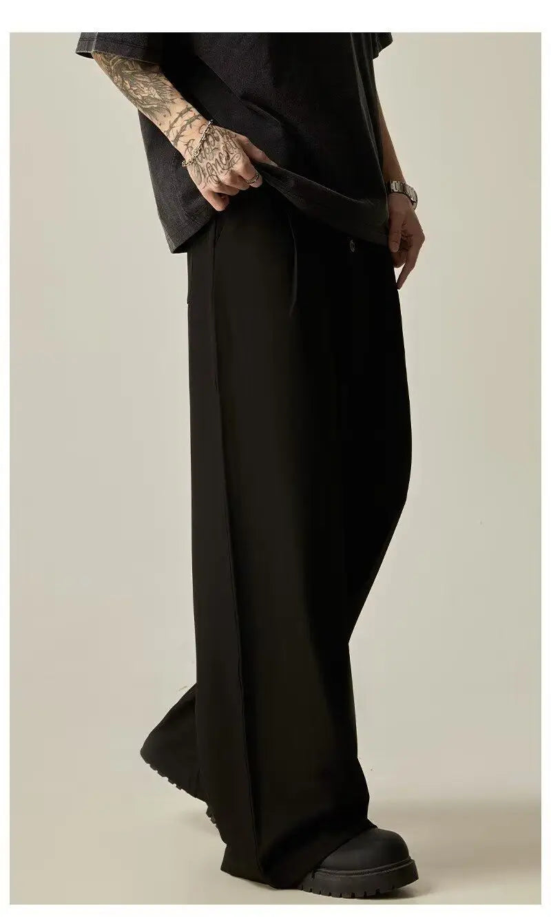 Men's Wide Leg Pleated Trousers Casual Loose Fit Drapey Suit Pants Streetwear Baggy Trousers