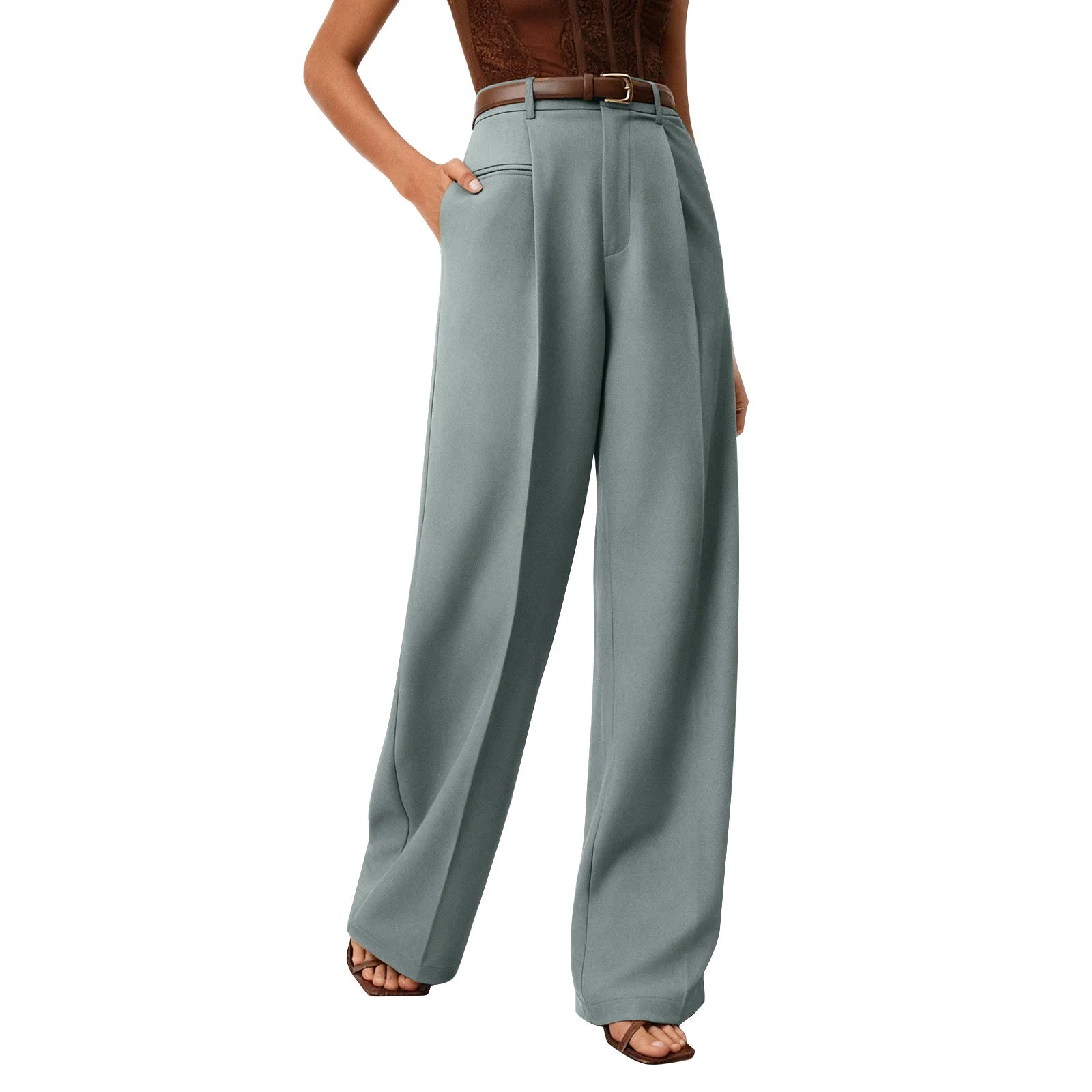 Wide-leg trousers with a flowing drape Women's high-waisted pleated casual trousers Sleek versatile trousers for commuting