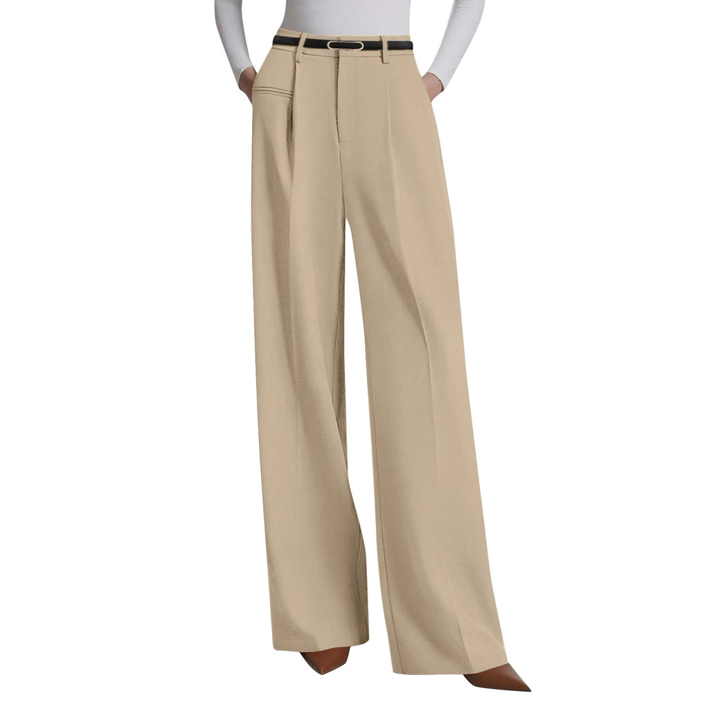Wide-leg trousers with a flowing drape Women's high-waisted pleated casual trousers Sleek versatile trousers for commuting