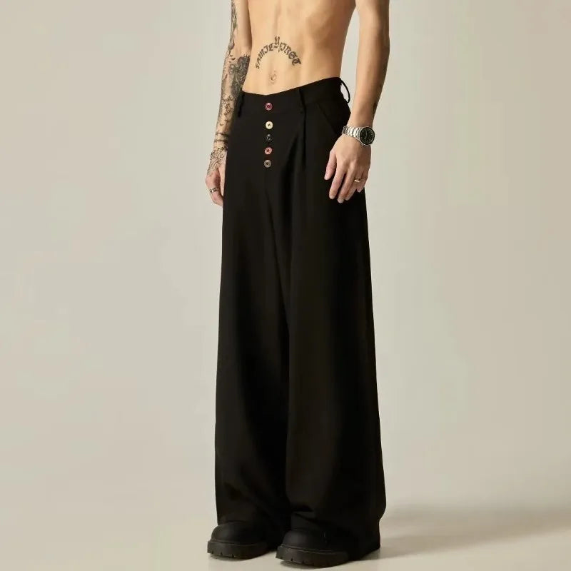 Men's Wide Leg Pleated Trousers Casual Loose Fit Drapey Suit Pants Streetwear Baggy Trousers