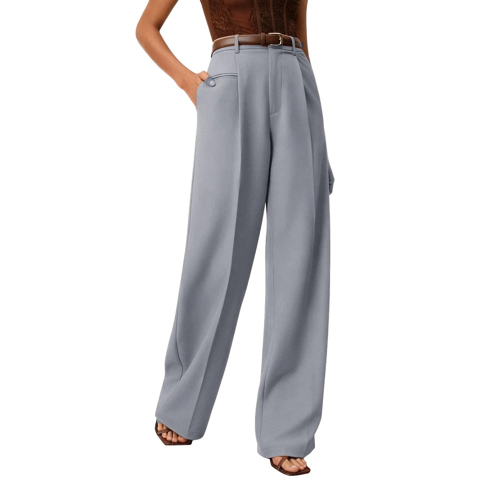 Wide-leg trousers with a flowing drape Women's high-waisted pleated casual trousers Sleek versatile trousers for commuting