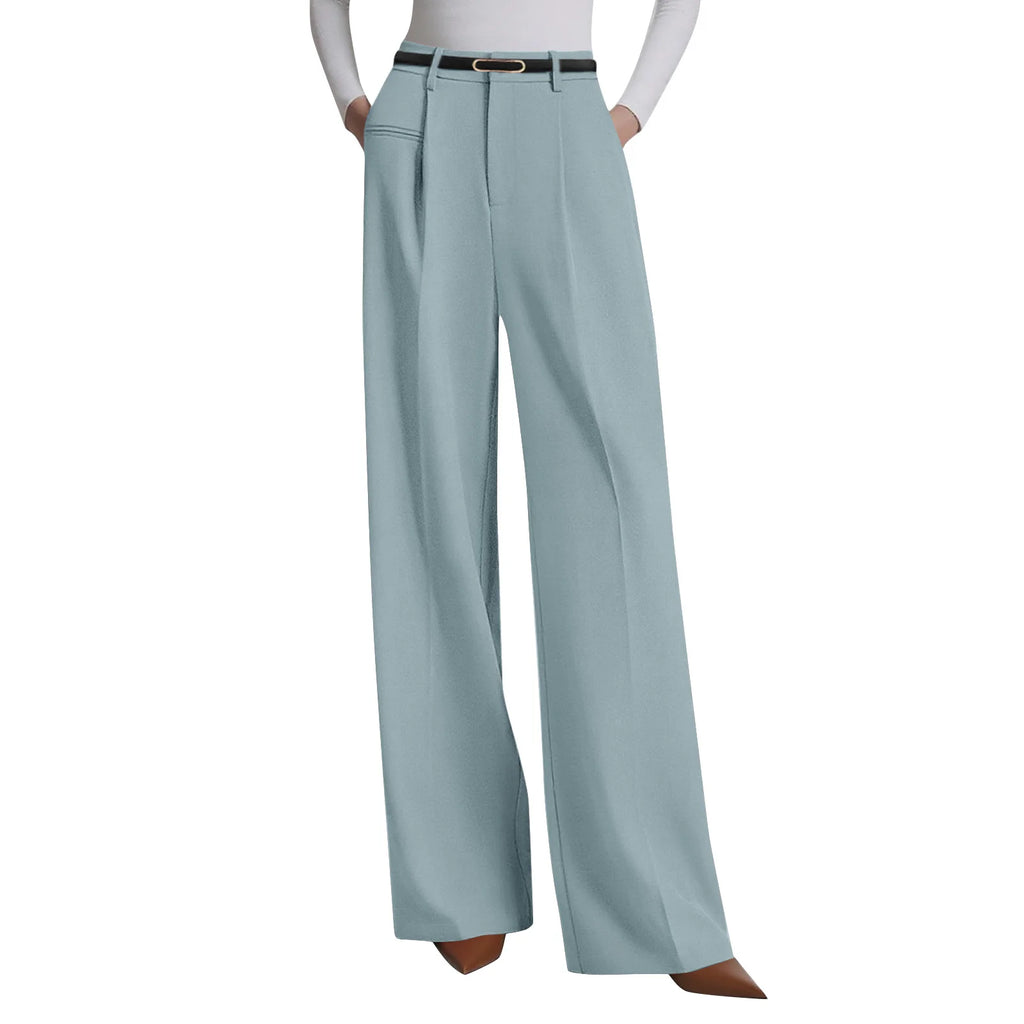 Wide-leg trousers with a flowing drape Women's high-waisted pleated casual trousers Sleek versatile trousers for commuting