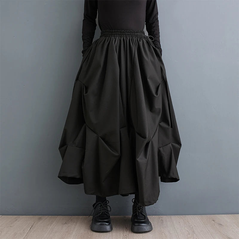 Dark Color Loose Wide Leg Pants Women's Fashion Spring Autumn High Waist Long Trousers Folded Versatile Slimming Nine Points ...
