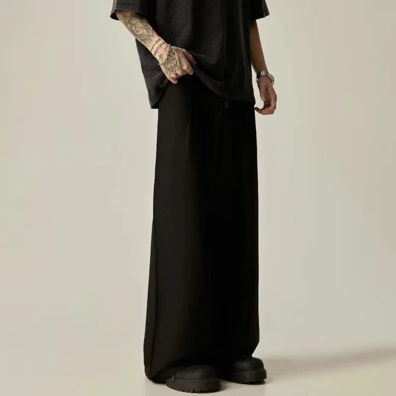 Men's Wide Leg Pleated Trousers Casual Loose Fit Drapey Suit Pants Streetwear Baggy Trousers