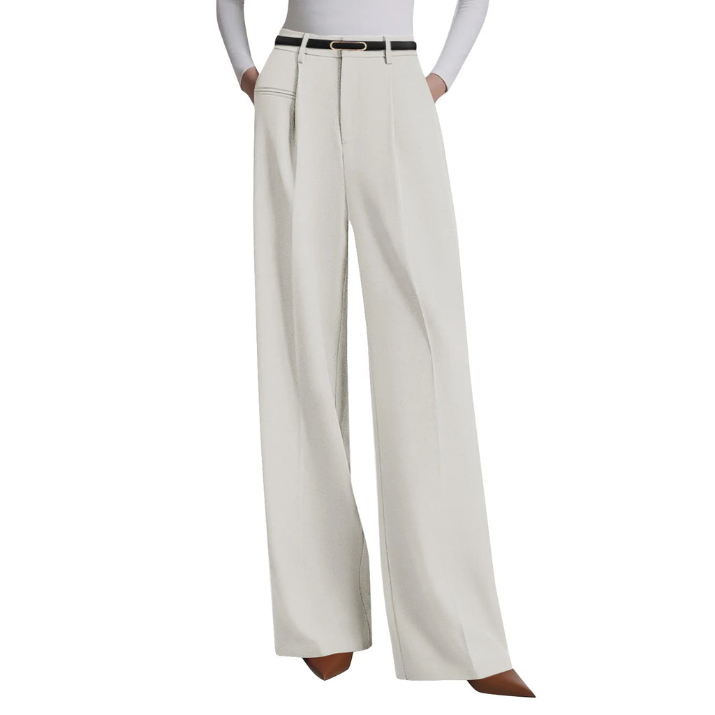 Wide-leg trousers with a flowing drape Women's high-waisted pleated casual trousers Sleek versatile trousers for commuting