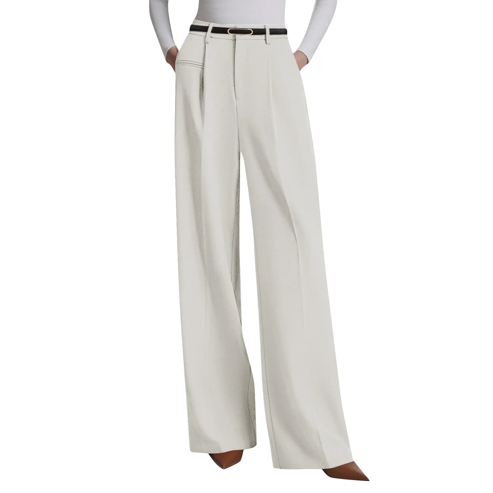 Wide-leg trousers with a flowing drape Women's high-waisted pleated casual trousers Sleek versatile trousers for commuting