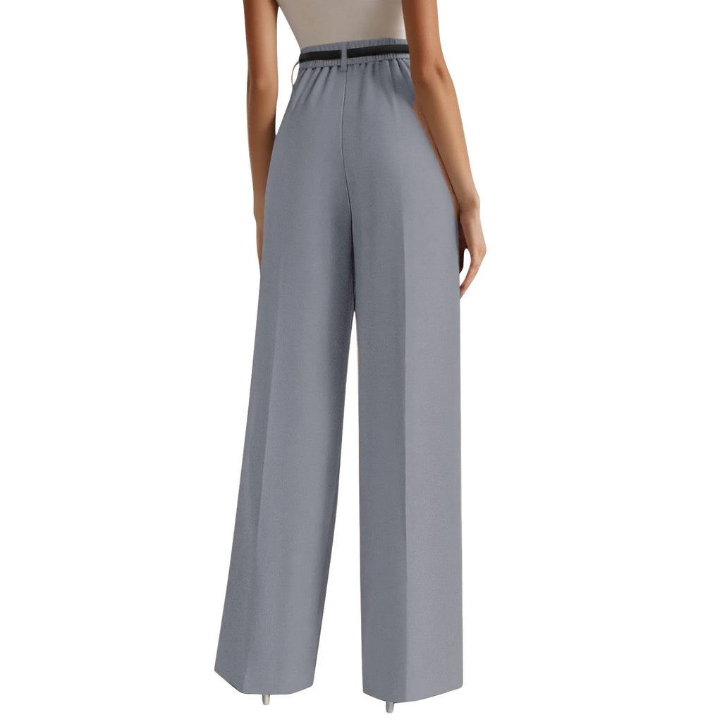 Wide-leg trousers with a flowing drape Women's high-waisted pleated casual trousers Sleek versatile trousers for commuting