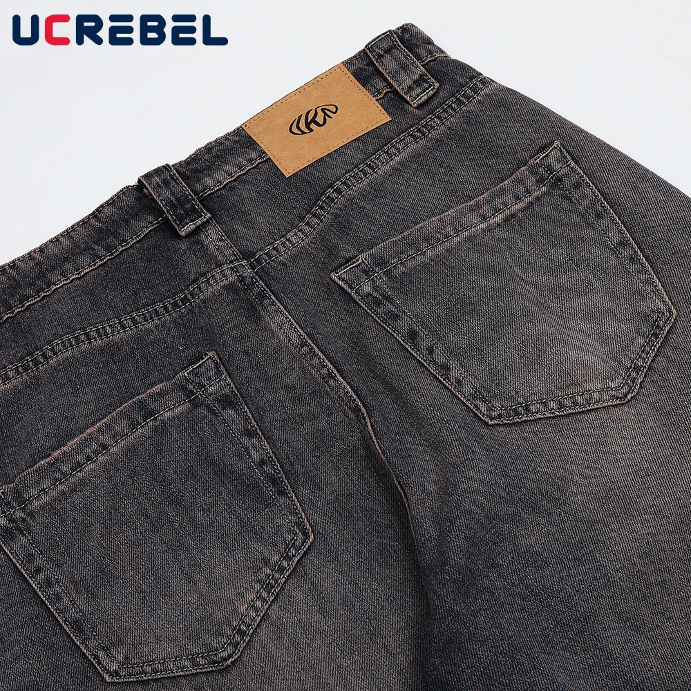 Casual Trousers Wide Leg Pants Mens Streetwear Loose Straight-leg Pants High Street Denim Pants Men