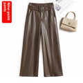 High Waist Wide Leg Pants Women's Real Leather Fleece Lined Casual Straight Leg Trousers Winter Fashion Commute Style