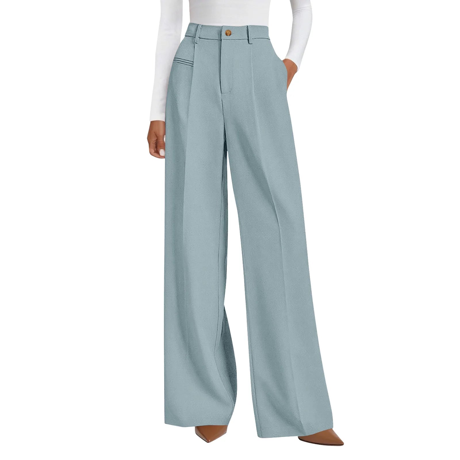 Wide-leg trousers with a flowing drape Women's high-waisted pleated casual trousers Sleek versatile trousers for commuting