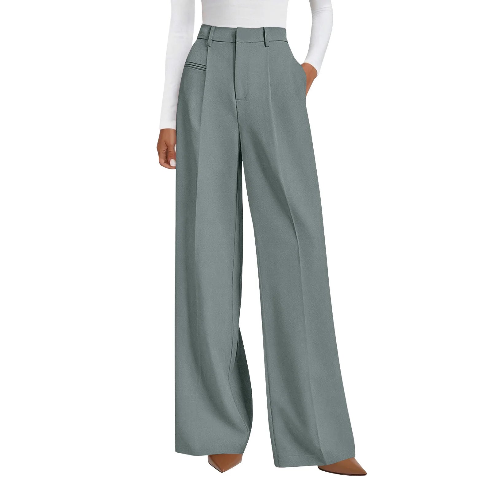 Wide-leg trousers with a flowing drape Women's high-waisted pleated casual trousers Sleek versatile trousers for commuting