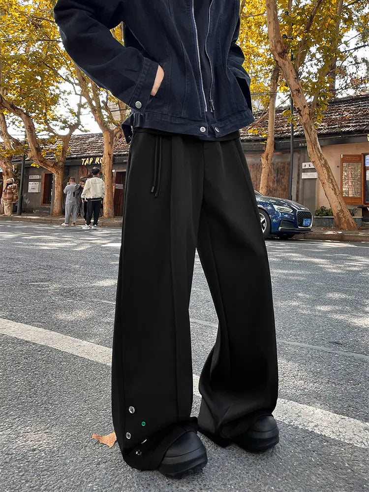 Wide Leg Trousers with Button Detail Vertical Cool Drag Baggy Pants Monochrome Hip Hop Streetwear American Style Plus XXXXXL