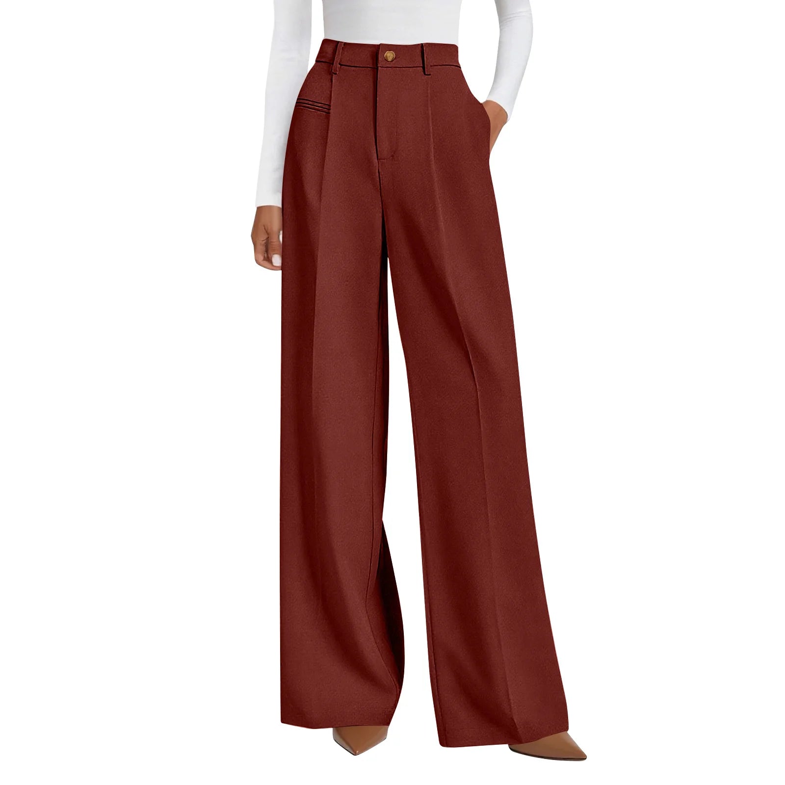 Wide-leg trousers with a flowing drape Women's high-waisted pleated casual trousers Sleek versatile trousers for commuting