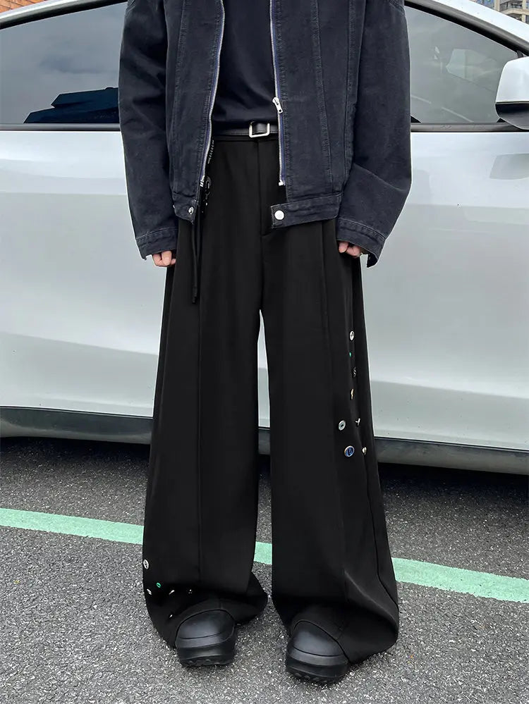 Wide Leg Trousers with Button Detail Vertical Cool Drag Baggy Pants Monochrome Hip Hop Streetwear American Style Plus XXXXXL