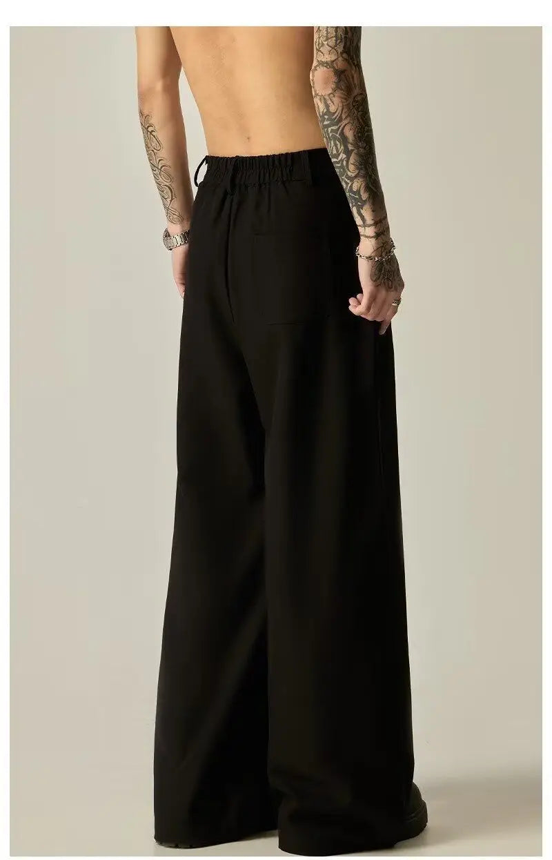 Men's Wide Leg Pleated Trousers Casual Loose Fit Drapey Suit Pants Streetwear Baggy Trousers