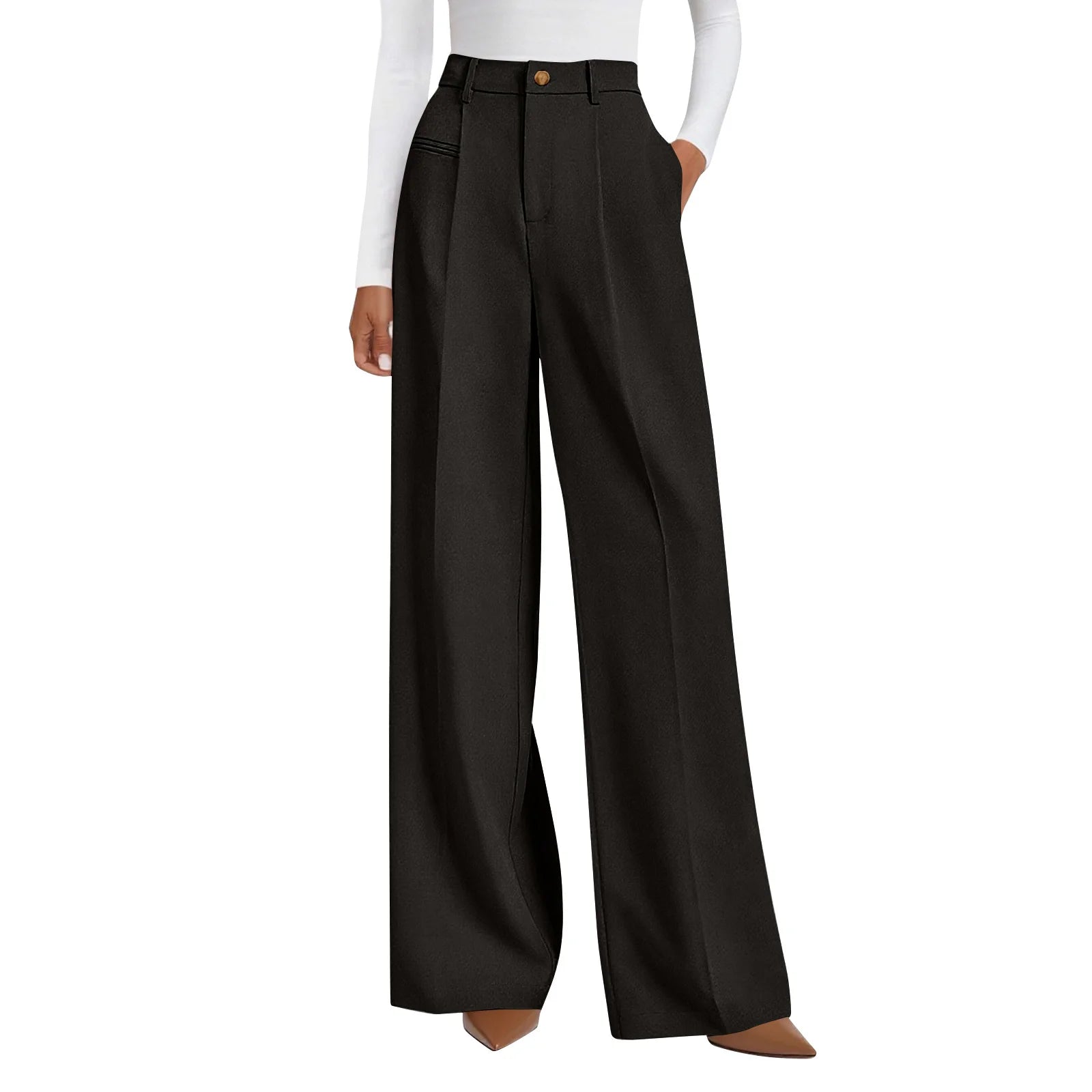 Wide-leg trousers with a flowing drape Women's high-waisted pleated casual trousers Sleek versatile trousers for commuting
